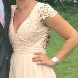 Soft pink lace v-neck bodice gown